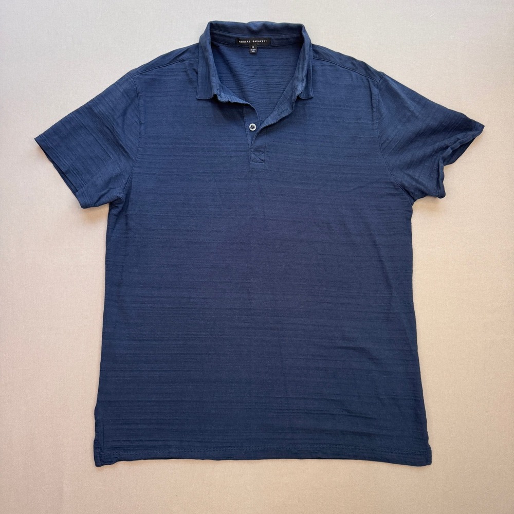 Robert Barakett Mens Navy Blue Slub Texture Short Sleeve Polo Shirt Size M